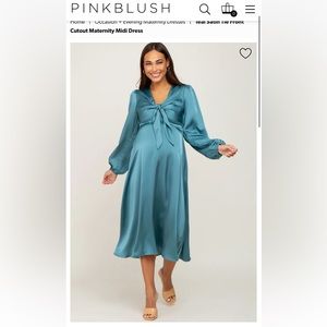 Pink Blush Tie Front Satin Cutout Maternity MIDI Dress NWT